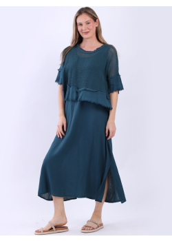 Mesh Net Cotton Double Layer Lagenlook Midi Dress