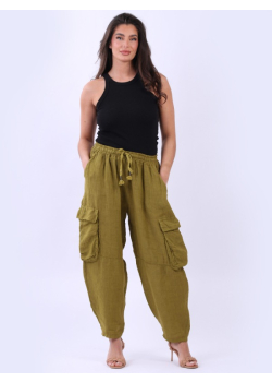 Linen Plain Loose Fit Cargo Pant