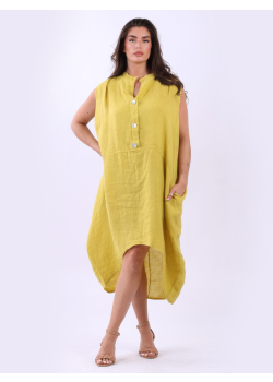 Plus Size Buttoned Placket Linen Slouchy Sleeveless Dress
