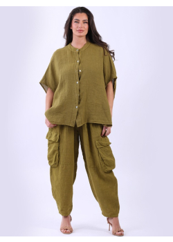 Plain Linen Button Down Batwing Top