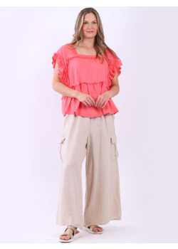 Plain Linen Women Ruffle Box Top