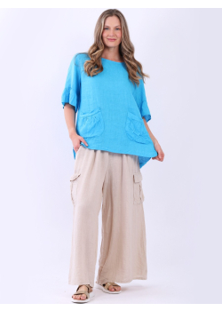 Plain Linen Lagenlook Front Pockets Stylish Blouse