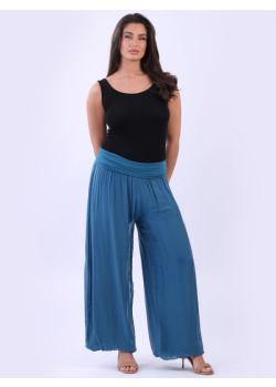 Ladies Plain Wide Leg Silk Palazzo Trouser