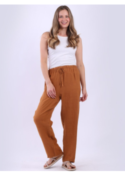 Women Casual Plain Linen Slant Pants