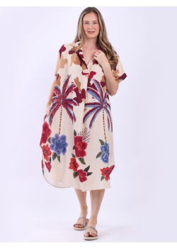 Multicolor Digital Print Plus Size Linen Shirt Dress