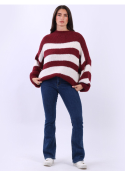 Drop Shoulder Stripy Knit Crop Wooly Jumper