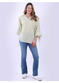 Bell Arms Women Striped Cotton Baggy Shirt 