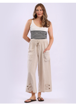 Casual Plain Linen Ladies Wide Leg Pant