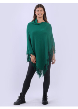 Plain Cowl Neck Knitted Poncho