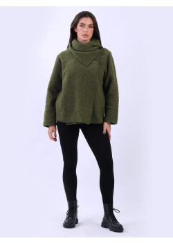 Solid Cowl Neck Ladies Wooly Jacket