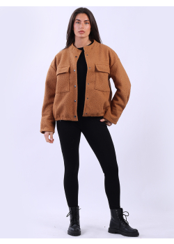 Front Pockets Solid Cropped Wool Jacket