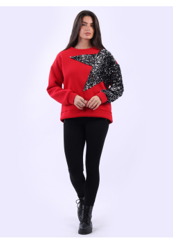 Star Sequin Arm Crop Baggy Fleece Top
