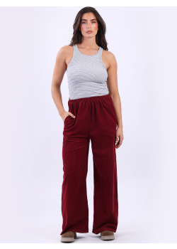 Solid Cotton Corduroy Wide Leg Trouser