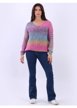 Ladies Rainbow Knitted Crop Woolen Sweater