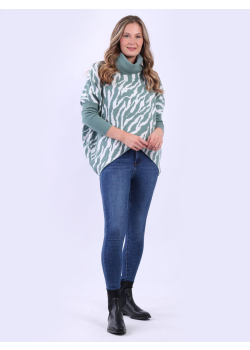 Zebra Print Cowl Neck Batwing Lagenlook Knitted Jumper