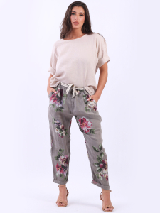 Italian Floral Print Linen Trouser