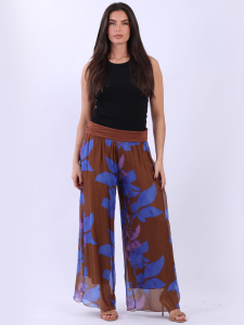 Floral Print Silk Wide Leg Trouser