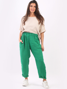 Women Plain Loose Fit Linen Slouchy Trouser