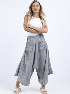 Vintage Wash Linen Wide Leg Harem Palazzo Pant