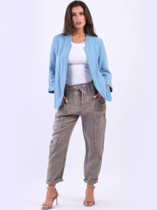 Made In Italy Open Front Linen Jacket