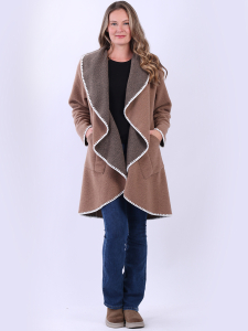 Contrast Stitch Waterfall Teddy Wool Coat