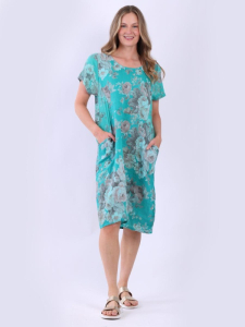 Floral Print Side Ribbed Linen Dress